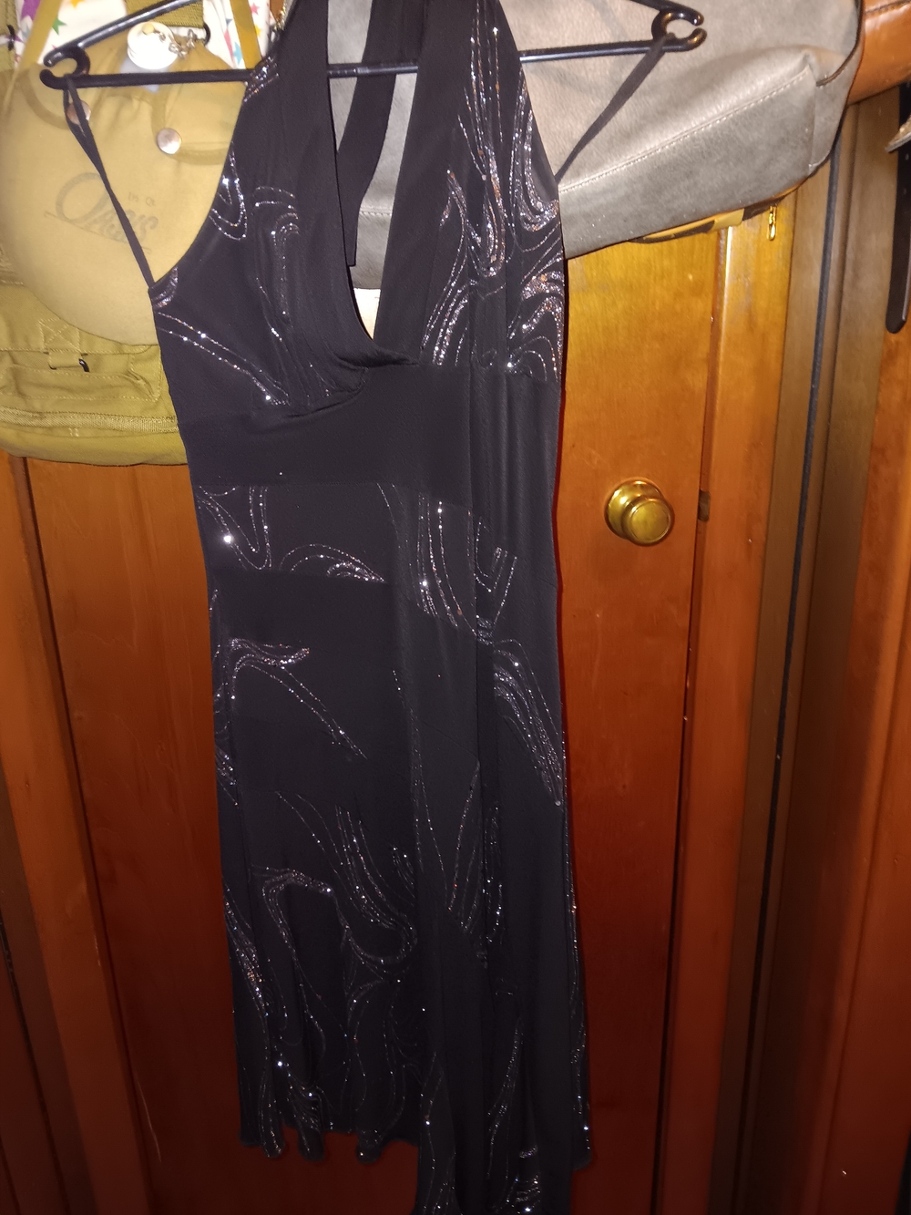 La Belle Black Halter Evening Dress with Silver Sparkle
